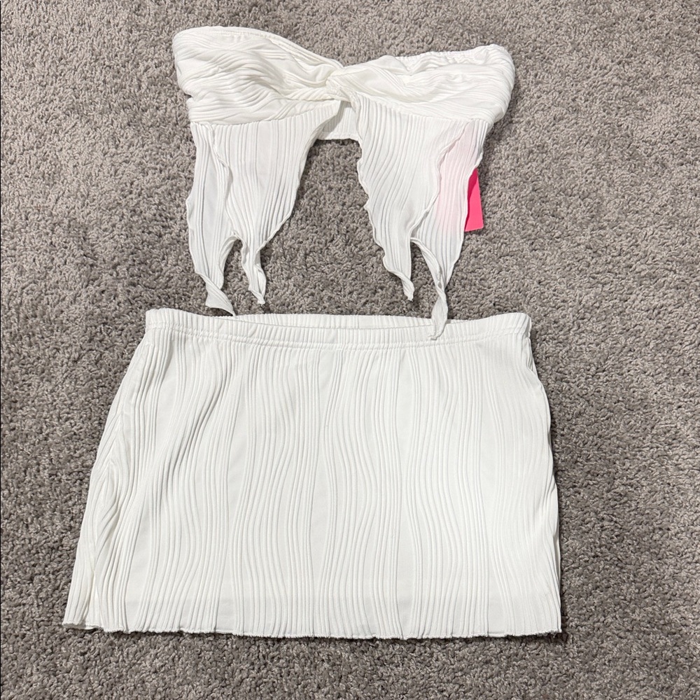 White Strapless Top and Skirt Set